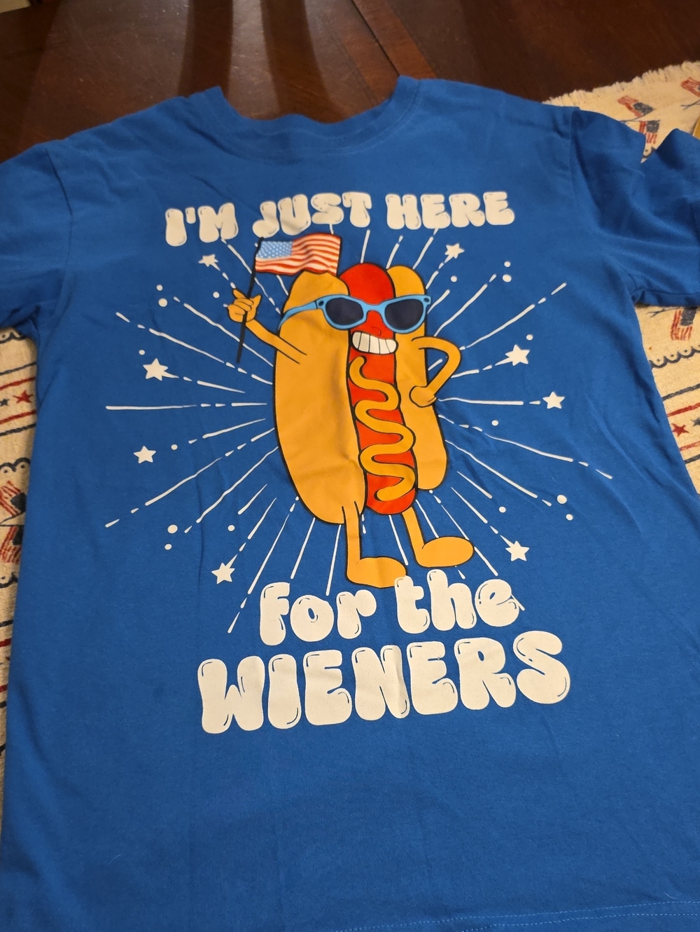 Blue Graphic Hot Dog Tee - I'm Just Here For The Wieners